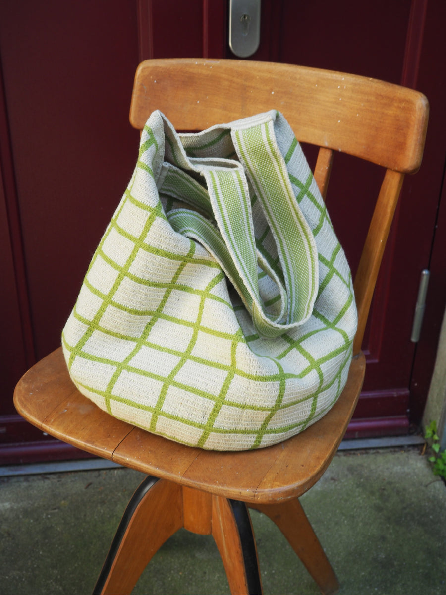 Leicy Tasche aus Baumwolle // Karo Muster // Grün-Beige