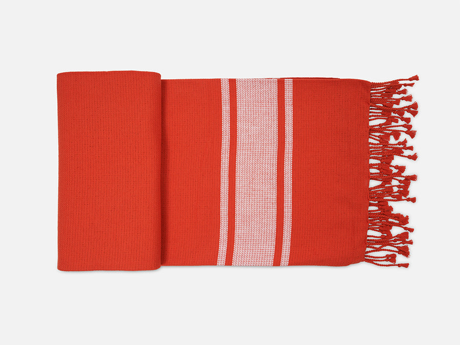 Baumwoll-Tuch mit Fransen // Rot-Weiß