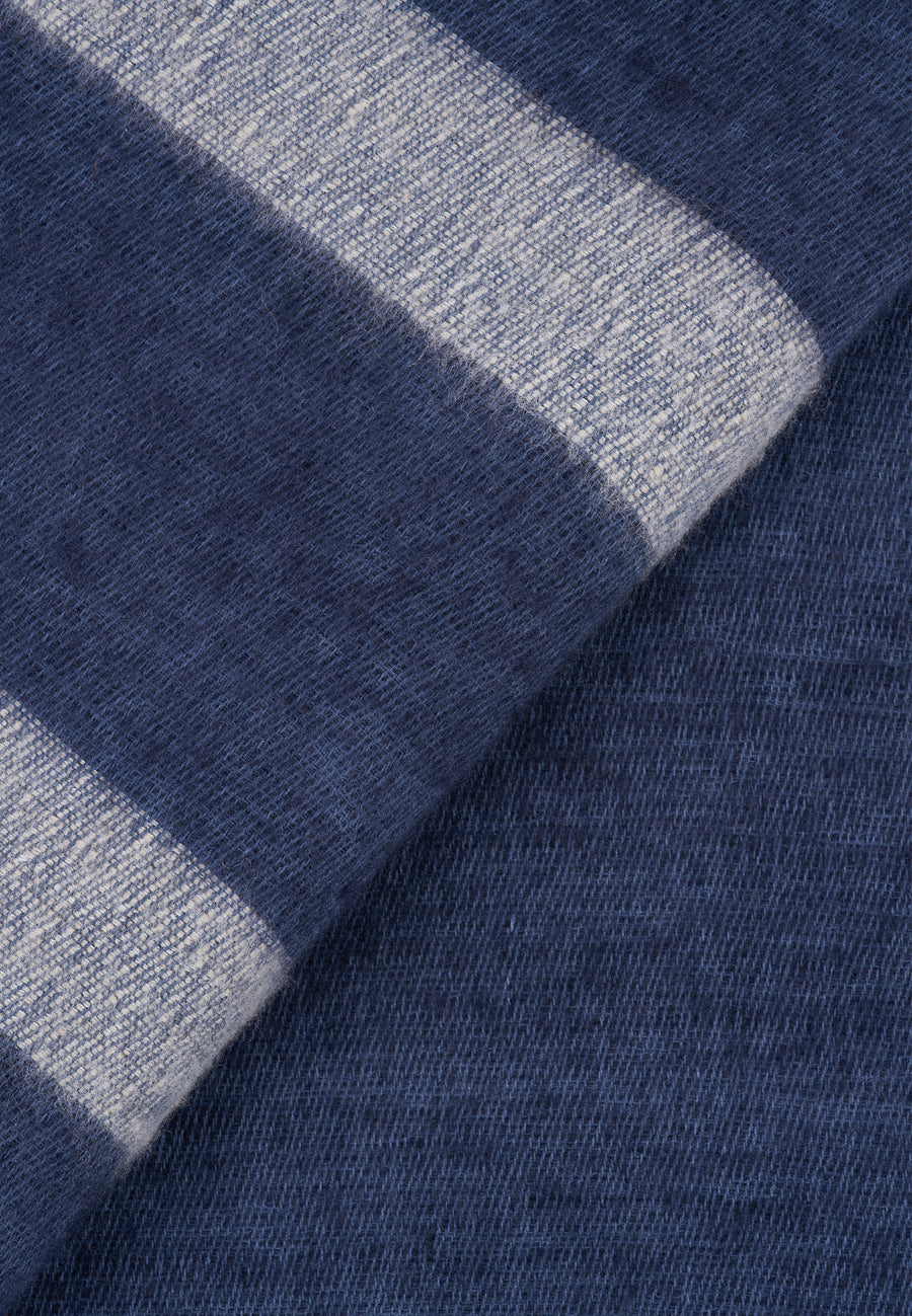 Schal aus Yak-Wolle & Baumwolle mit Streifen // Blau-Beige