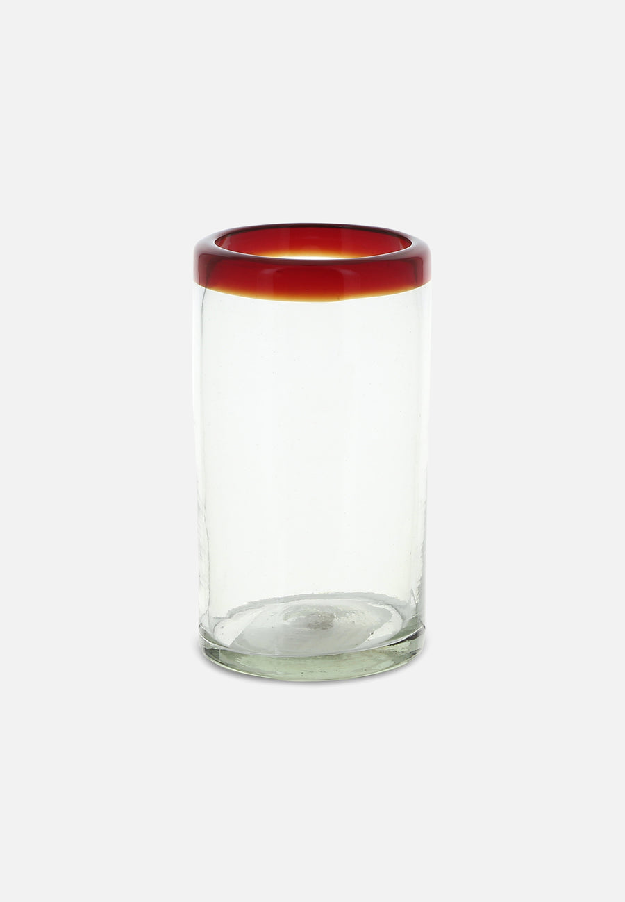 drinking glass with red rim