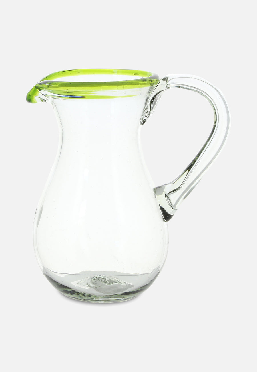 glass carafe with green rim from the side