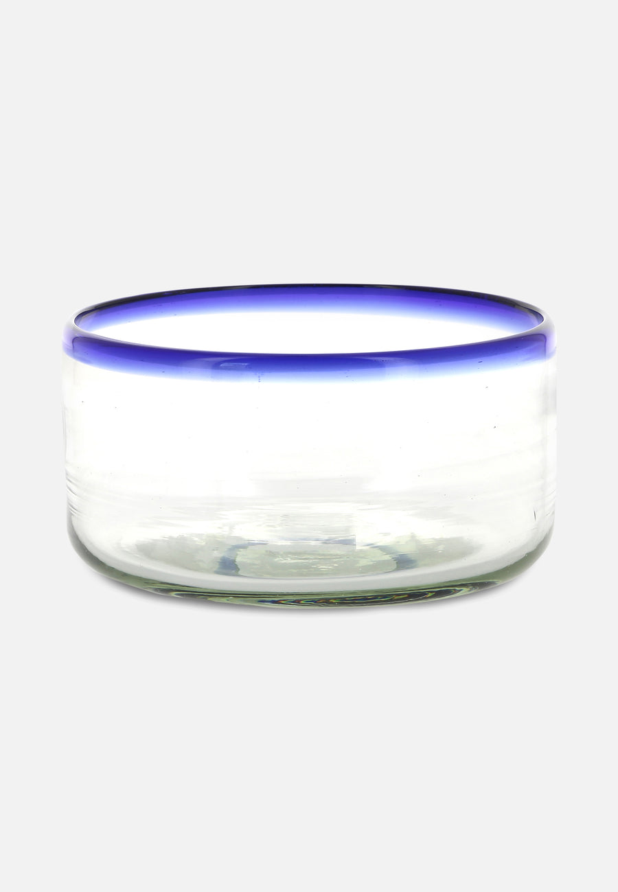 glass bowl with blue rim