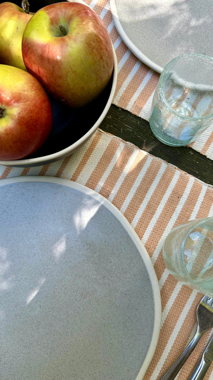 Tischset aus Baumwolle mit Streifen // Natur-Orange // 2er-Set