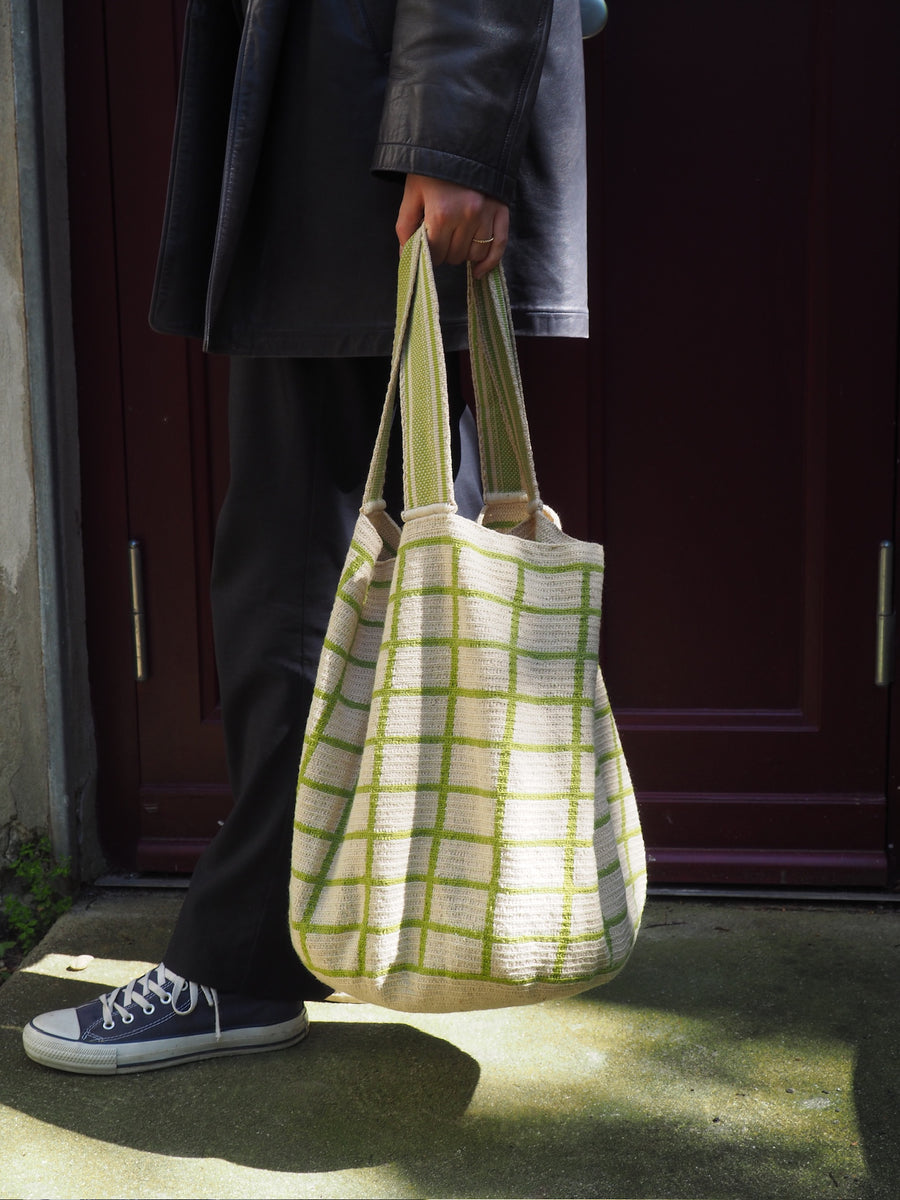 Leicy Tasche aus Baumwolle // Karo Muster // Grün-Beige