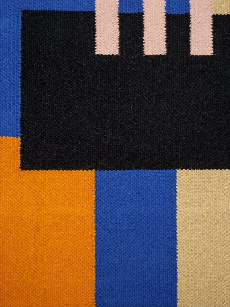Baumwoll-Teppich mit geometrischem Muster // Blau-Orange </br> Klein