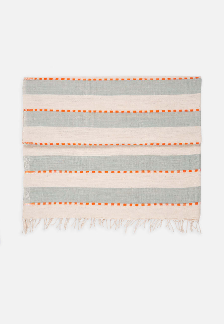 Tuch aus handgewebter Baumwolle mit Streifen // Blau-Natur-Orange