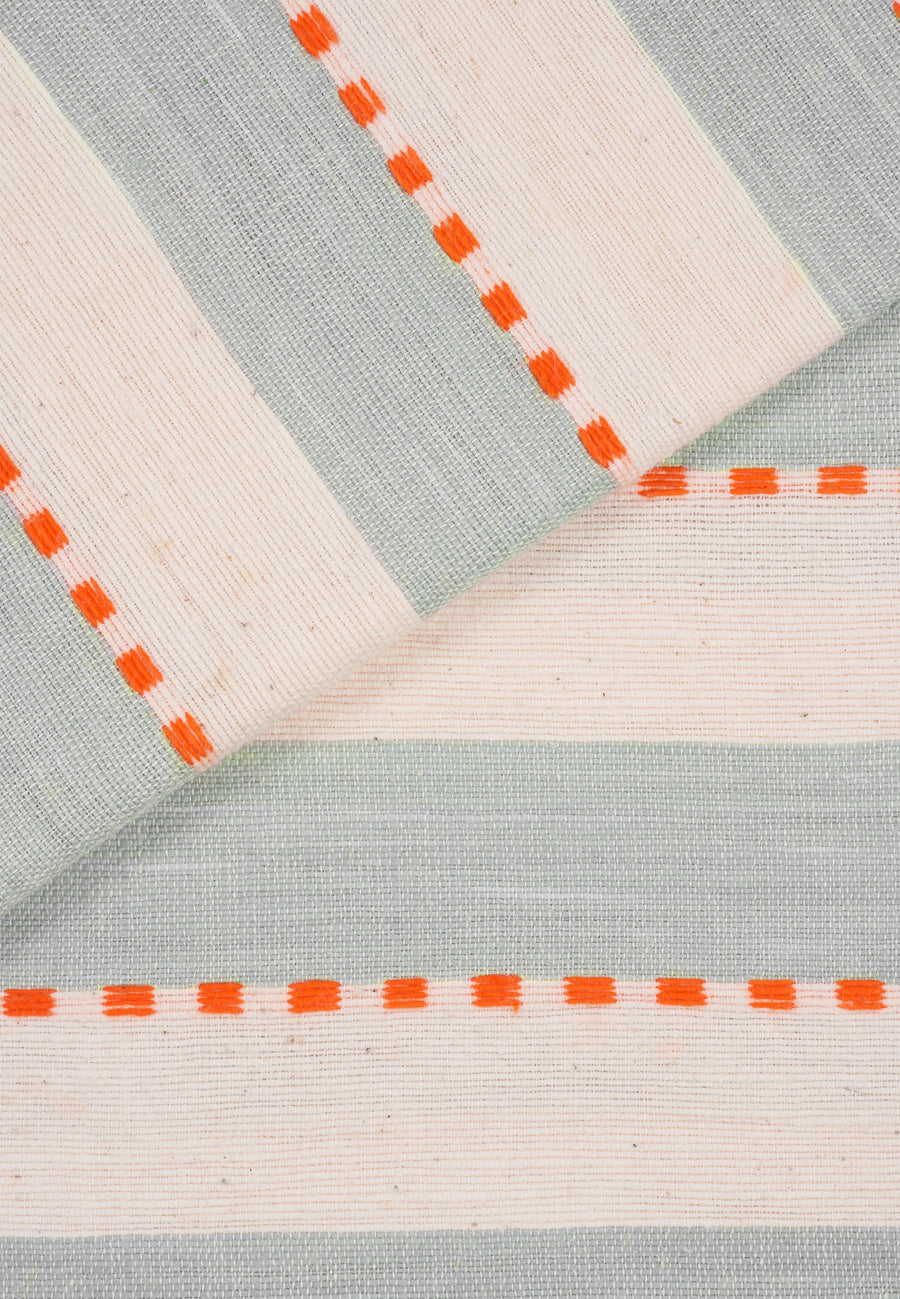 Tuch aus handgewebter Baumwolle mit Streifen // Blau-Natur-Orange